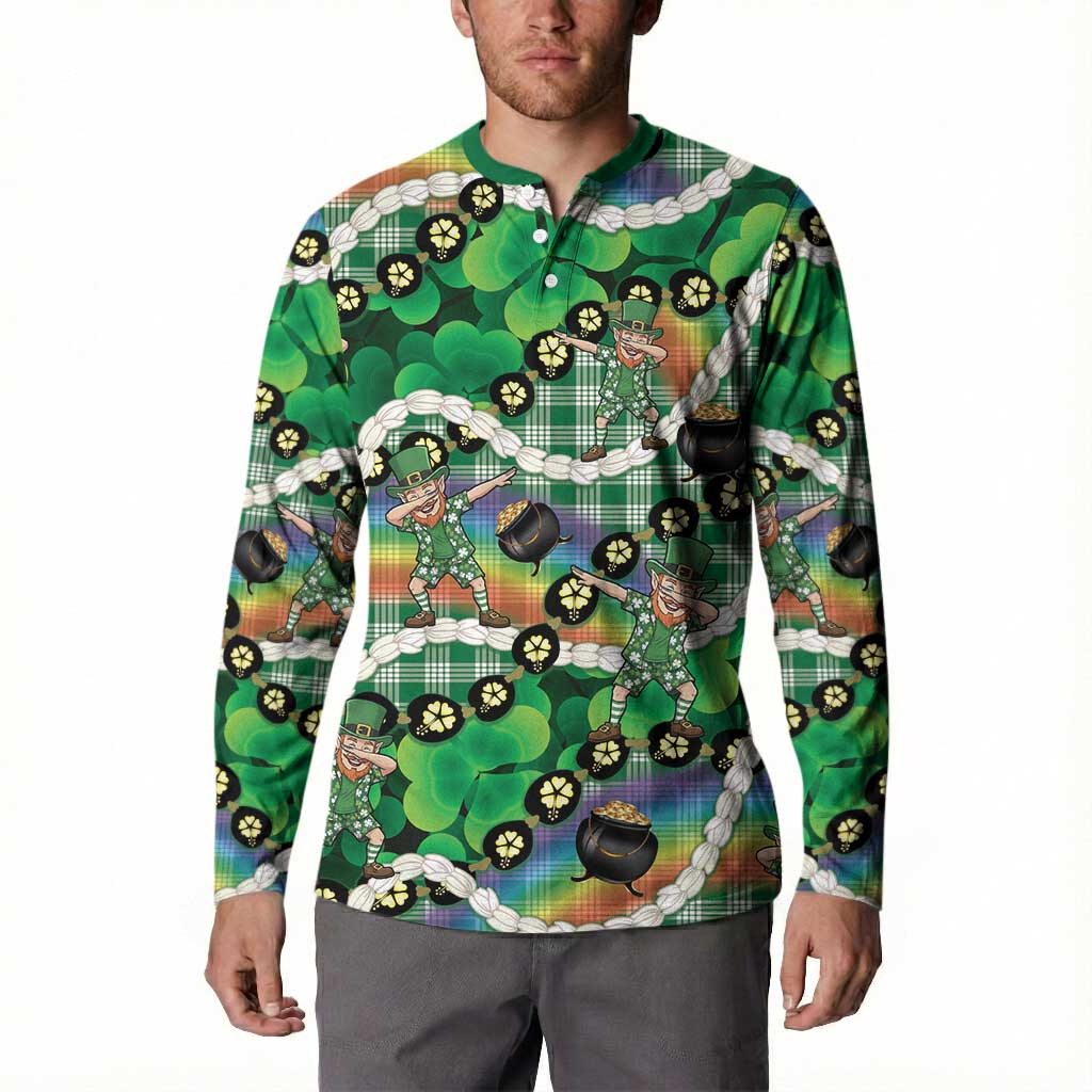 St Patrick's Day Palaka Hawaii Button Sweatshirt Kukui Nut Pikake Lei Shamrock Dabbing Leprechaun