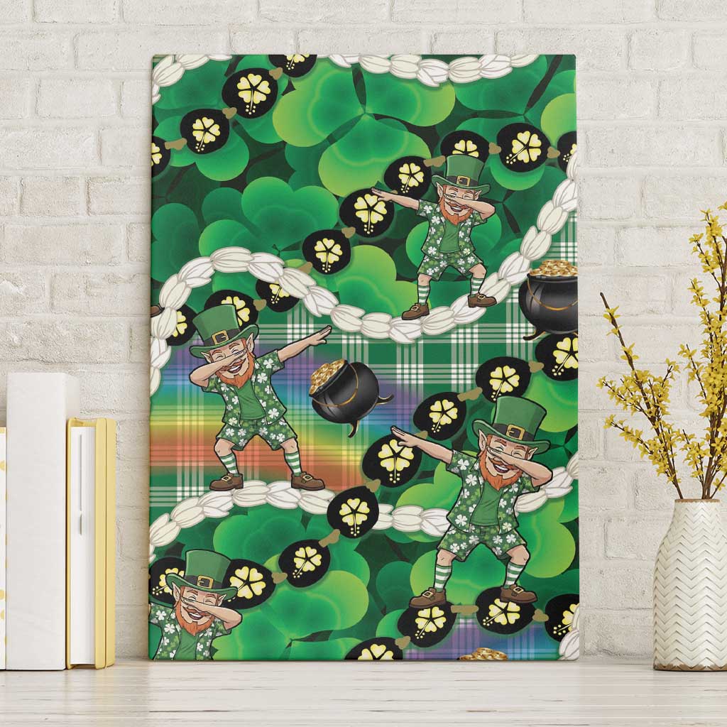 St Patrick's Day Palaka Hawaii Canvas Wall Art Kukui Nut Pikake Lei Shamrock Dabbing Leprechaun