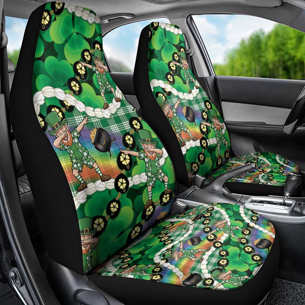 St Patrick's Day Palaka Hawaii Car Seat Cover Kukui Nut Pikake Lei Shamrock Dabbing Leprechaun