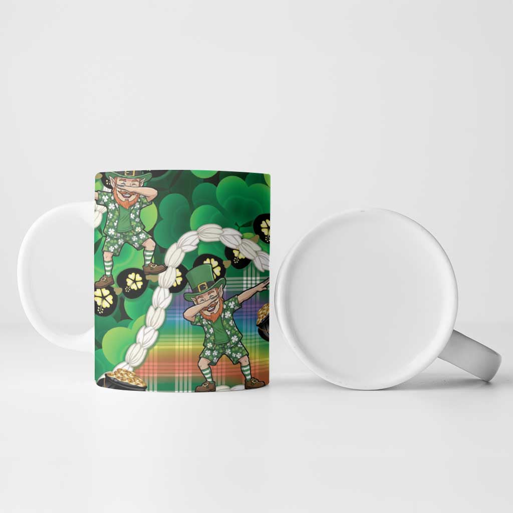 St Patrick's Day Palaka Hawaii Ceramic Mug Kukui Nut Pikake Lei Shamrock Dabbing Leprechaun