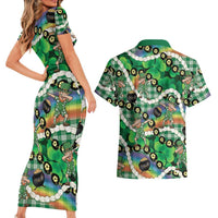 St Patrick's Day Palaka Hawaii Couples Matching Short Sleeve Bodycon Dress and Hawaiian Shirt Kukui Nut Pikake Lei Shamrock Dabbing Leprechaun LT14 - Polynesian Pride