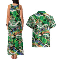 St Patrick's Day Palaka Hawaii Couples Matching Tank Maxi Dress and Hawaiian Shirt Kukui Nut Pikake Lei Shamrock Dabbing Leprechaun
