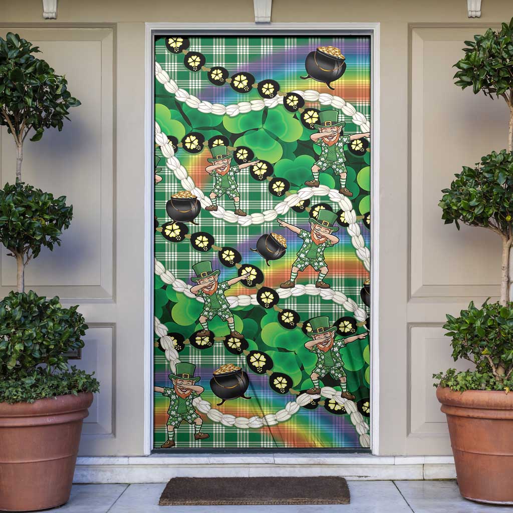 St Patrick's Day Palaka Hawaii Door Cover Kukui Nut Pikake Lei Shamrock Dabbing Leprechaun