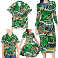 St Patrick's Day Palaka Hawaii Family Matching Long Sleeve Bodycon Dress and Hawaiian Shirt Kukui Nut Pikake Lei Shamrock Dabbing Leprechaun LT14 - Polynesian Pride