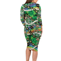 St Patrick's Day Palaka Hawaii Family Matching Long Sleeve Bodycon Dress and Hawaiian Shirt Kukui Nut Pikake Lei Shamrock Dabbing Leprechaun LT14 - Polynesian Pride