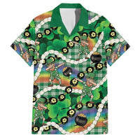 St Patrick's Day Palaka Hawaii Family Matching Mermaid Dress and Hawaiian Shirt Kukui Nut Pikake Lei Shamrock Dabbing Leprechaun LT14 Dad's Shirt - Short Sleeve Green - Polynesian Pride