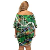 St Patrick's Day Palaka Hawaii Family Matching Off Shoulder Short Dress and Hawaiian Shirt Kukui Nut Pikake Lei Shamrock Dabbing Leprechaun LT14 - Polynesian Pride