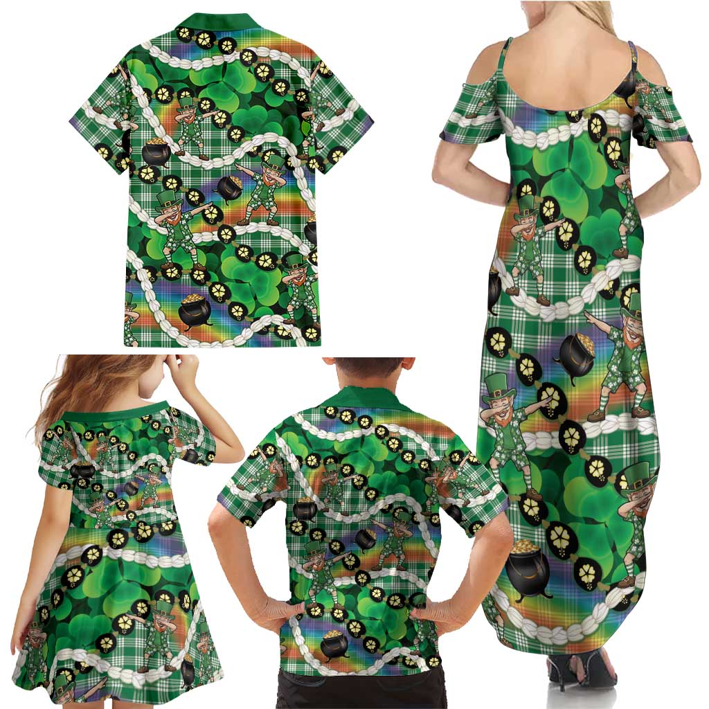 St Patrick's Day Palaka Hawaii Family Matching Summer Maxi Dress and Hawaiian Shirt Kukui Nut Pikake Lei Shamrock Dabbing Leprechaun LT14 - Polynesian Pride