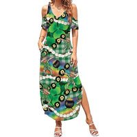 St Patrick's Day Palaka Hawaii Family Matching Summer Maxi Dress and Hawaiian Shirt Kukui Nut Pikake Lei Shamrock Dabbing Leprechaun LT14 Mom's Dress Green - Polynesian Pride