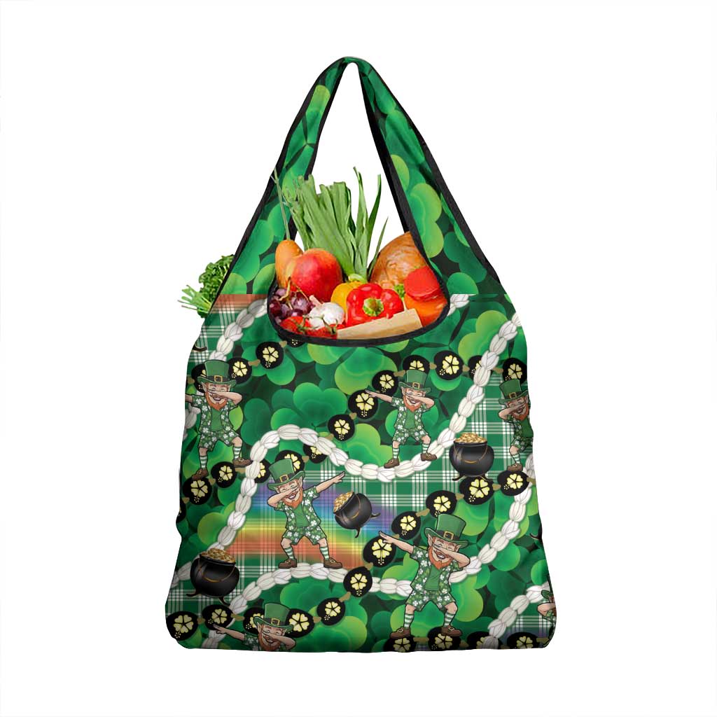 St Patrick's Day Palaka Hawaii Grocery Bag Kukui Nut Pikake Lei Shamrock Dabbing Leprechaun