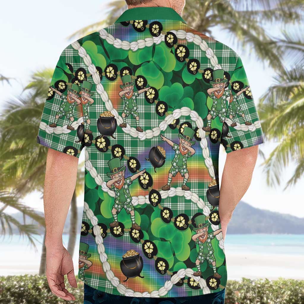 St Patrick's Day Palaka Hawaii Hawaiian Shirt Kukui Nut Pikake Lei Shamrock Dabbing Leprechaun