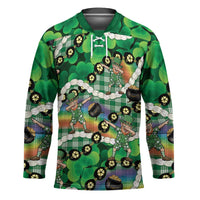 St Patrick's Day Palaka Hawaii Hockey Jersey Kukui Nut Pikake Lei Shamrock Dabbing Leprechaun