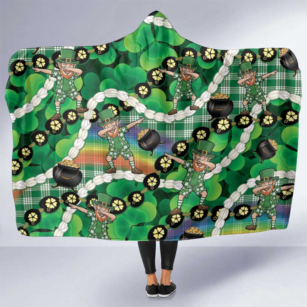St Patrick's Day Palaka Hawaii Hooded Blanket Kukui Nut Pikake Lei Shamrock Dabbing Leprechaun
