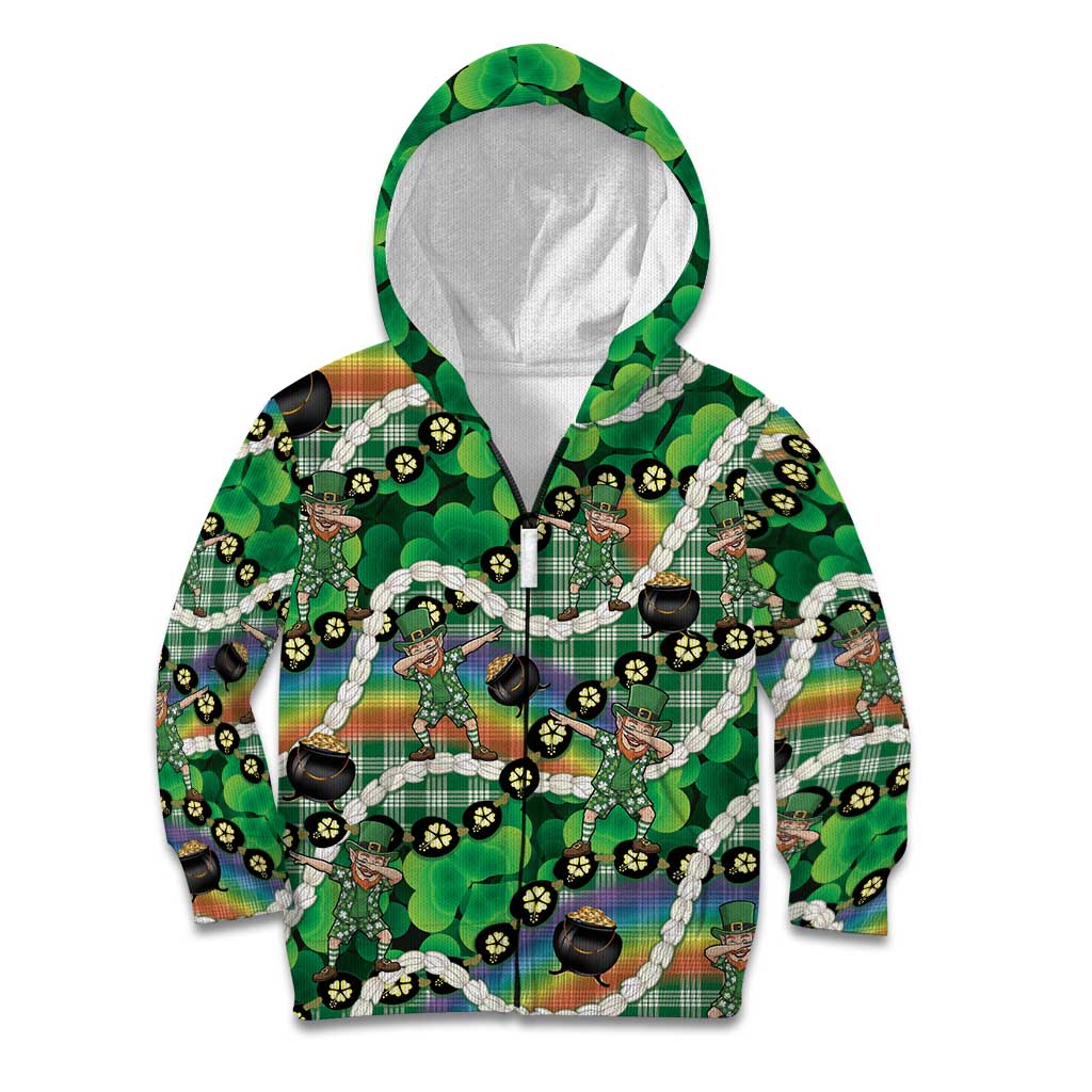 St Patrick's Day Palaka Hawaii Kid Hoodie Kukui Nut Pikake Lei Shamrock Dabbing Leprechaun