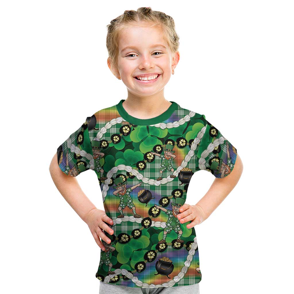 St Patrick's Day Palaka Hawaii Kid T Shirt Kukui Nut Pikake Lei Shamrock Dabbing Leprechaun