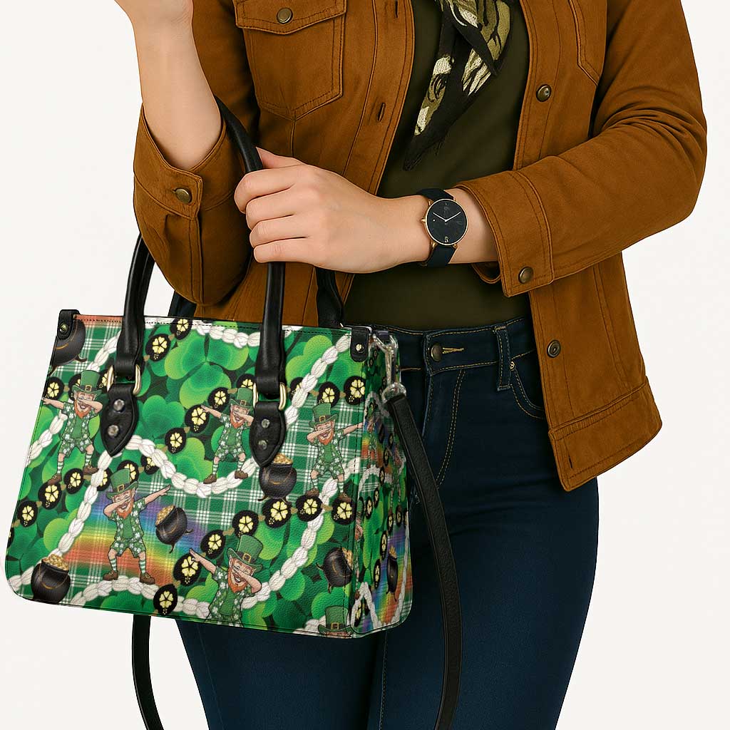 St Patrick's Day Palaka Hawaii Leather Bag Kukui Nut Pikake Lei Shamrock Dabbing Leprechaun