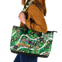 St Patrick's Day Palaka Hawaii Leather Tote Bag Kukui Nut Pikake Lei Shamrock Dabbing Leprechaun
