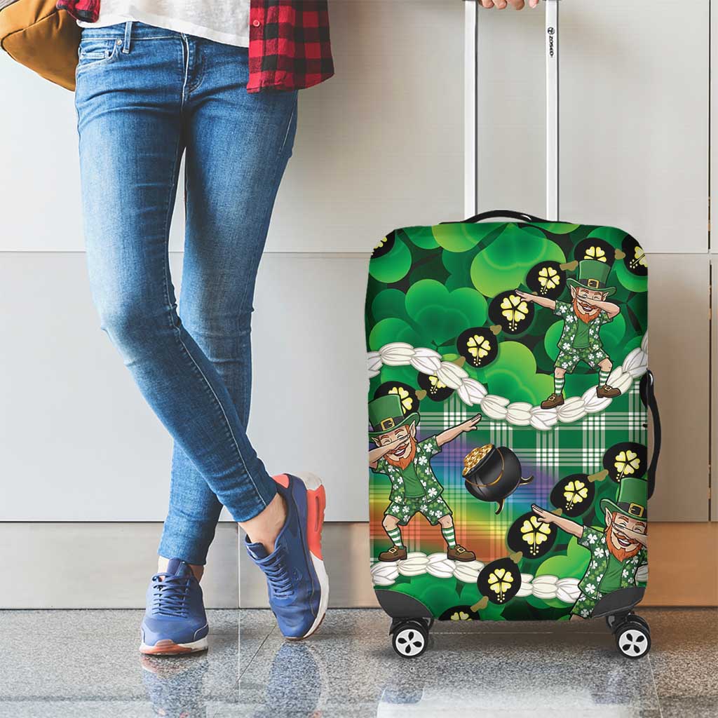 St Patrick's Day Palaka Hawaii Luggage Cover Kukui Nut Pikake Lei Shamrock Dabbing Leprechaun