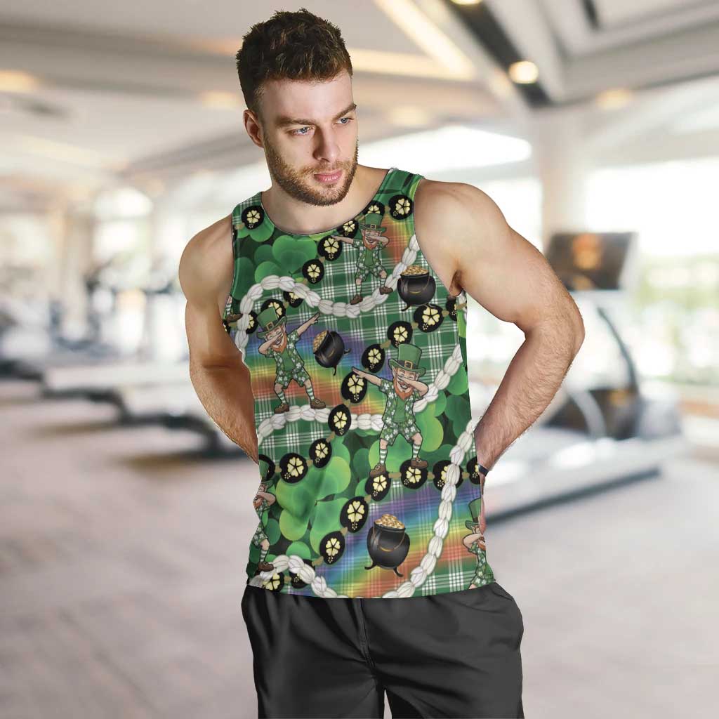 St Patrick's Day Palaka Hawaii Men Tank Top Kukui Nut Pikake Lei Shamrock Dabbing Leprechaun