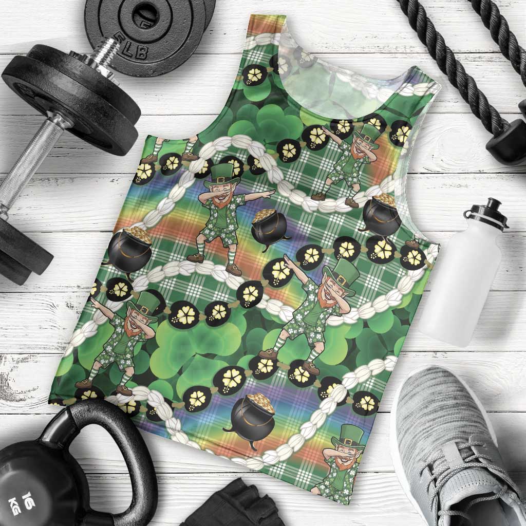 St Patrick's Day Palaka Hawaii Men Tank Top Kukui Nut Pikake Lei Shamrock Dabbing Leprechaun