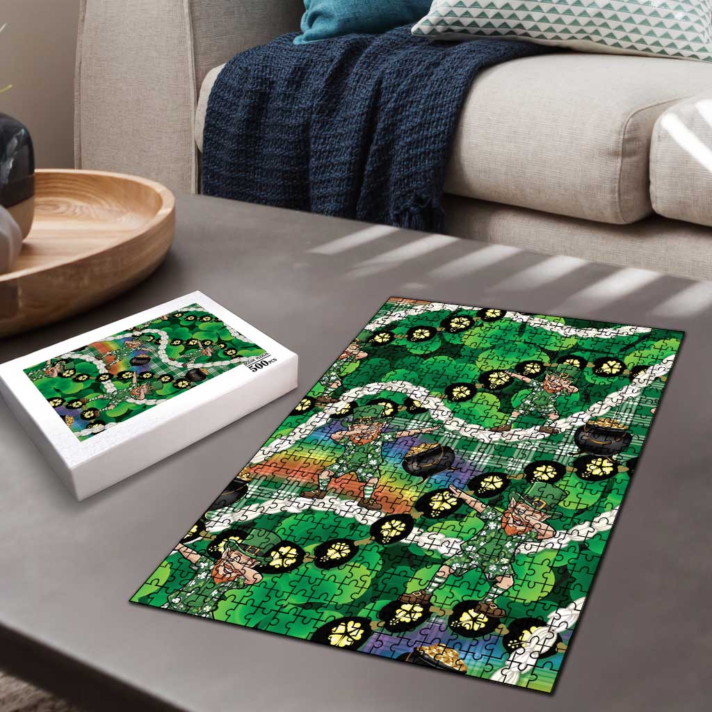 St Patrick's Day Palaka Hawaii Puzzle Kukui Nut Pikake Lei Shamrock Dabbing Leprechaun