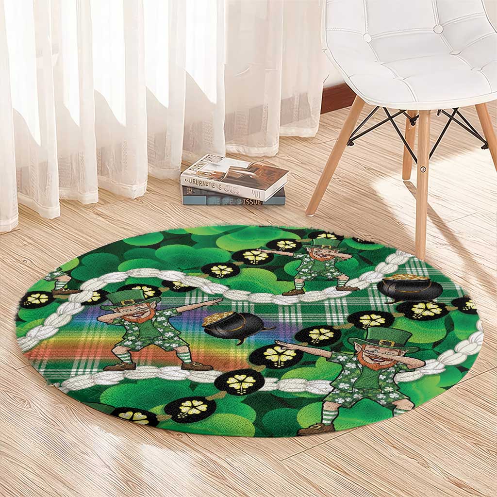 St Patrick's Day Palaka Hawaii Round Carpet Kukui Nut Pikake Lei Shamrock Dabbing Leprechaun