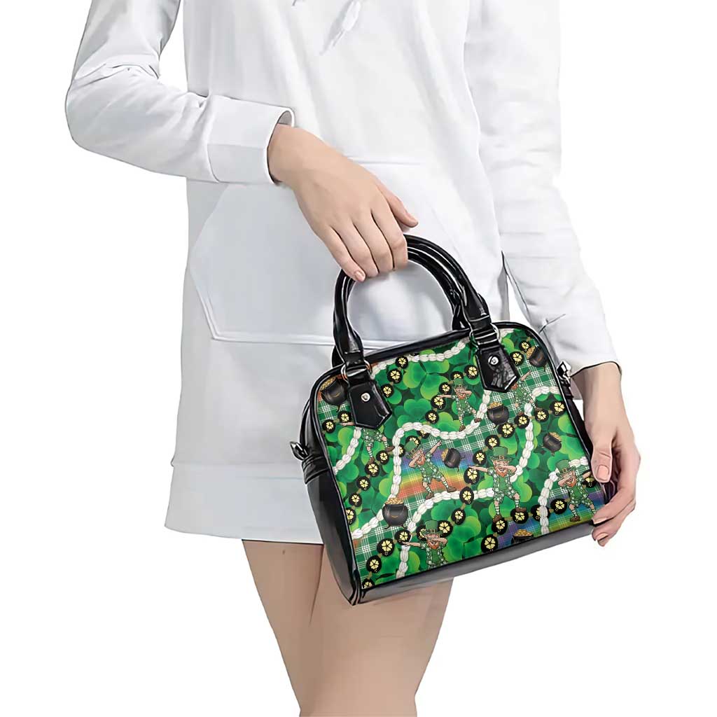 St Patrick's Day Palaka Hawaii Shoulder Handbag Kukui Nut Pikake Lei Shamrock Dabbing Leprechaun