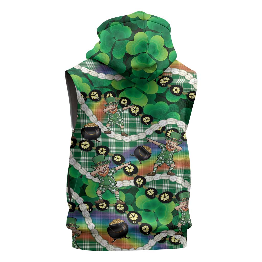 St Patrick's Day Palaka Hawaii Sleeveless Zip Hoodie Kukui Nut Pikake Lei Shamrock Dabbing Leprechaun