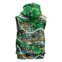 St Patrick's Day Palaka Hawaii Sleeveless Zip Hoodie Kukui Nut Pikake Lei Shamrock Dabbing Leprechaun