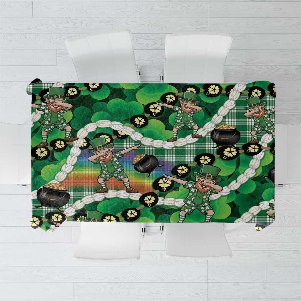 St Patrick's Day Palaka Hawaii Tablecloth Kukui Nut Pikake Lei Shamrock Dabbing Leprechaun