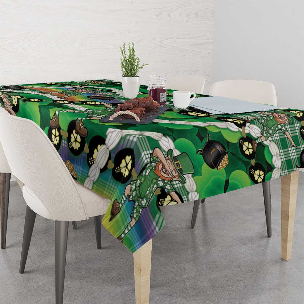 St Patrick's Day Palaka Hawaii Tablecloth Kukui Nut Pikake Lei Shamrock Dabbing Leprechaun