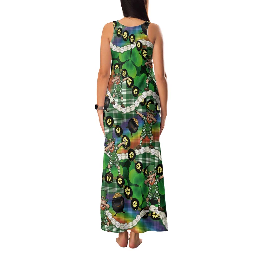 St Patrick's Day Palaka Hawaii Tank Maxi Dress Kukui Nut Pikake Lei Shamrock Dabbing Leprechaun