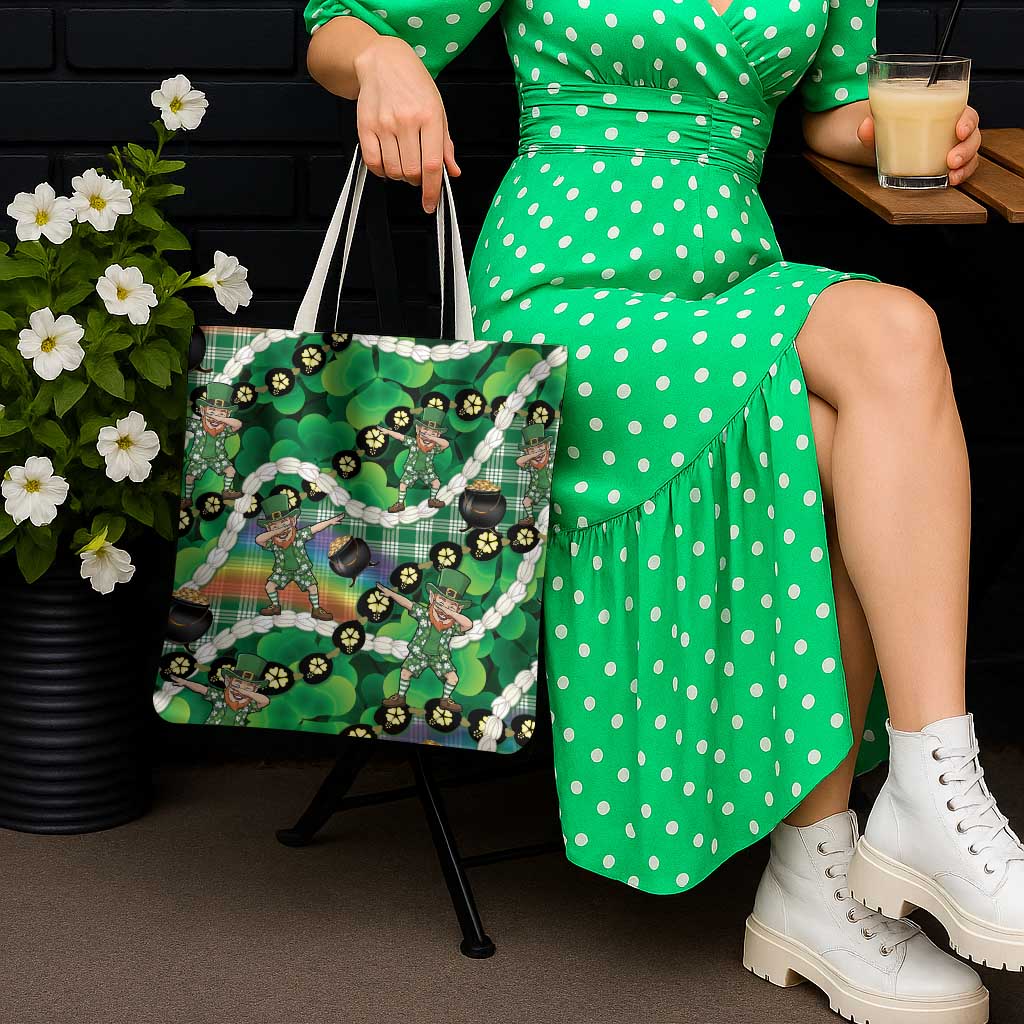 St Patrick's Day Palaka Hawaii Tote Bag Kukui Nut Pikake Lei Shamrock Dabbing Leprechaun