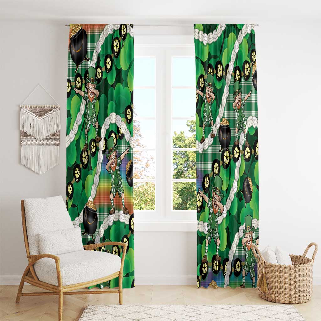 St Patrick's Day Palaka Hawaii Window Curtain Kukui Nut Pikake Lei Shamrock Dabbing Leprechaun