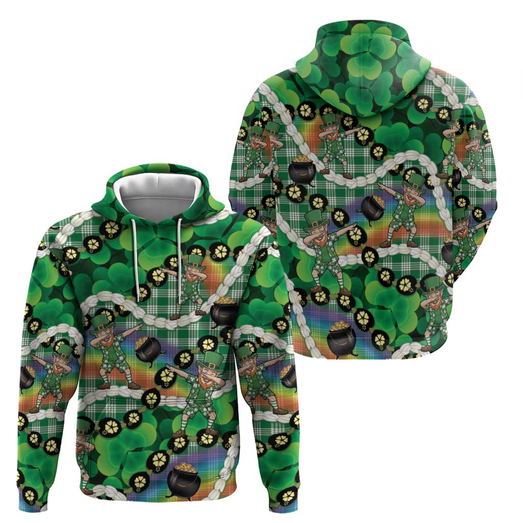 St Patrick's Day Palaka Hawaii Zip Hoodie Kukui Nut Pikake Lei Shamrock Dabbing Leprechaun