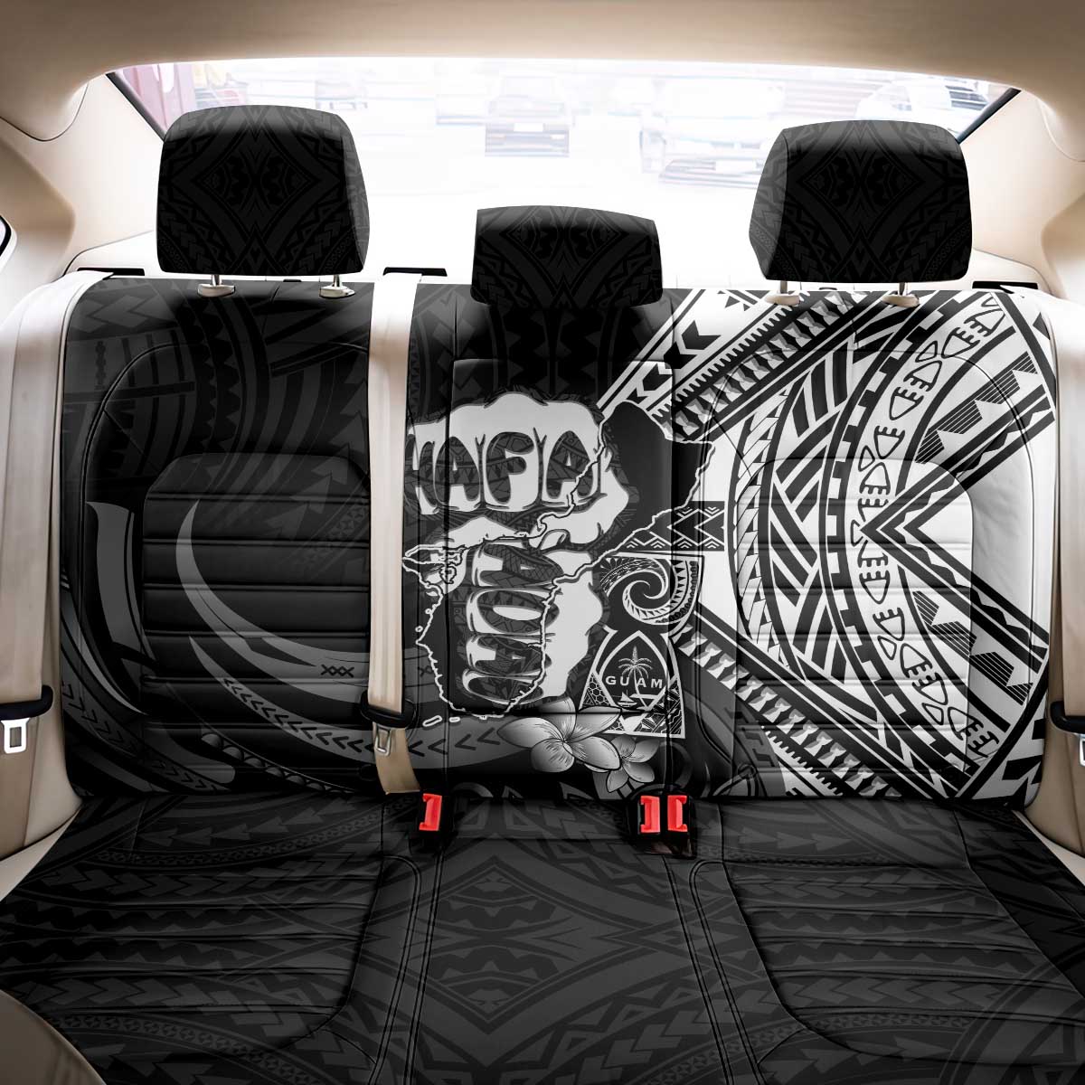 Hafa Adai Guam Discovery Day Back Car Seat Cover Chamorro Latte Stone Hand Black Version