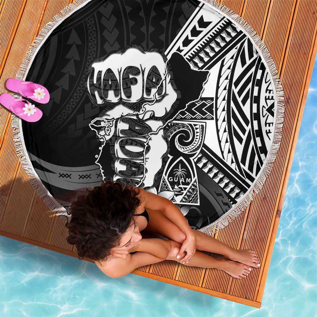 Hafa Adai Guam Discovery Day Beach Blanket Chamorro Latte Stone Hand Black Version