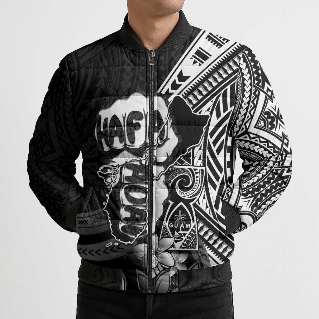 Hafa Adai Guam Discovery Day Bomber Puffer Jacket Chamorro Latte Stone Hand Black Version