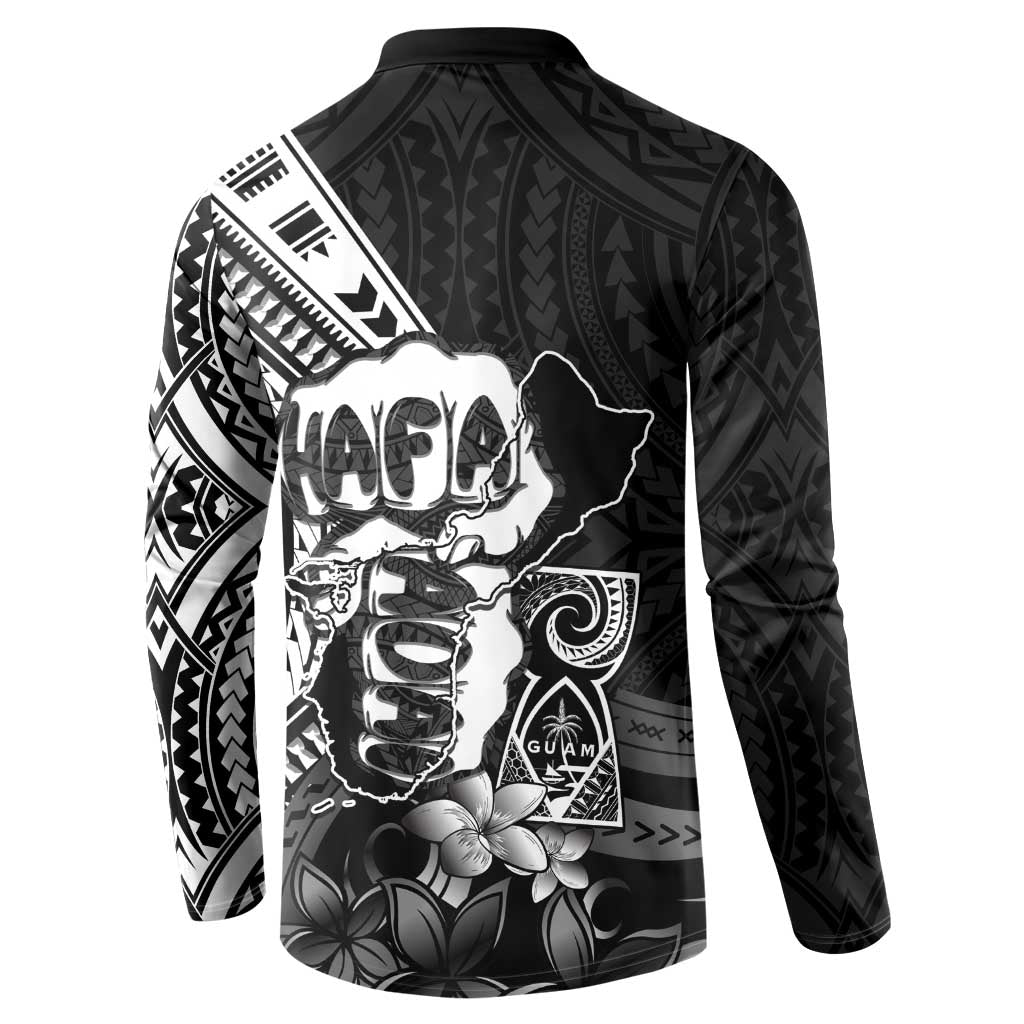 Hafa Adai Guam Discovery Day Button Sweatshirt Chamorro Latte Stone Hand Black Version