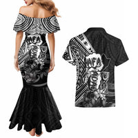 Hafa Adai Guam Discovery Day Couples Matching Mermaid Dress and Hawaiian Shirt Chamorro Latte Stone Hand Black Version
