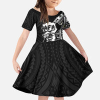 Hafa Adai Guam Discovery Day Family Matching Mermaid Dress and Hawaiian Shirt Chamorro Latte Stone Hand Black Version LT14 Daughter's Dress Black - Polynesian Pride