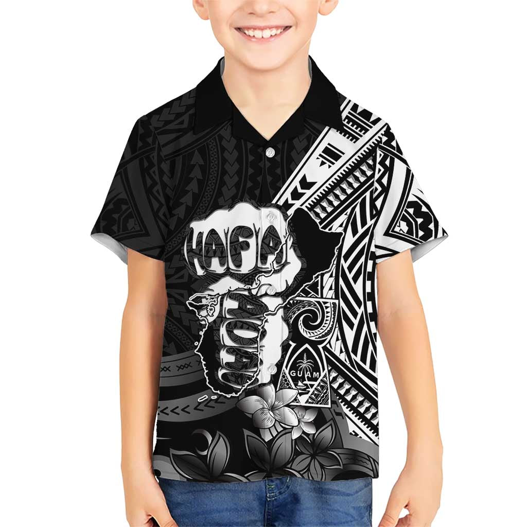 Hafa Adai Guam Discovery Day Family Matching Off The Shoulder Long Sleeve Dress and Hawaiian Shirt Chamorro Latte Stone Hand Black Version LT14 Son's Shirt Black - Polynesian Pride