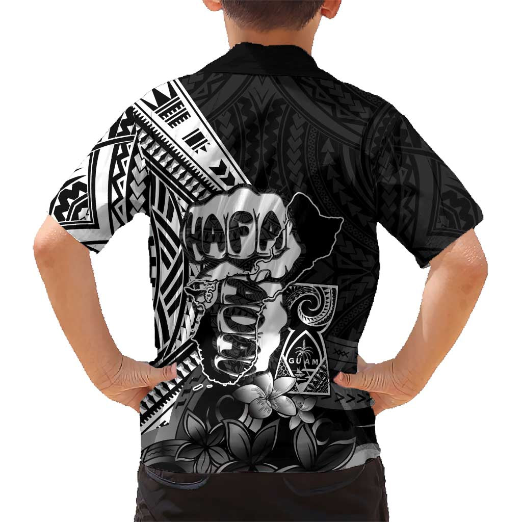 Hafa Adai Guam Discovery Day Family Matching Off Shoulder Maxi Dress and Hawaiian Shirt Chamorro Latte Stone Hand Black Version