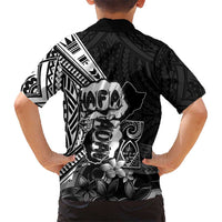 Hafa Adai Guam Discovery Day Family Matching Off Shoulder Maxi Dress and Hawaiian Shirt Chamorro Latte Stone Hand Black Version
