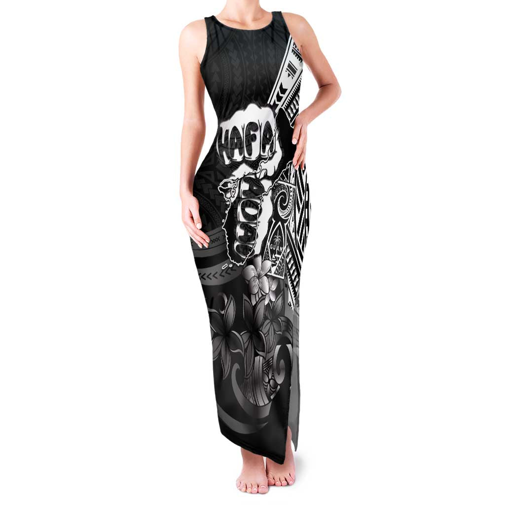 Hafa Adai Guam Discovery Day Family Matching Tank Maxi Dress and Hawaiian Shirt Chamorro Latte Stone Hand Black Version