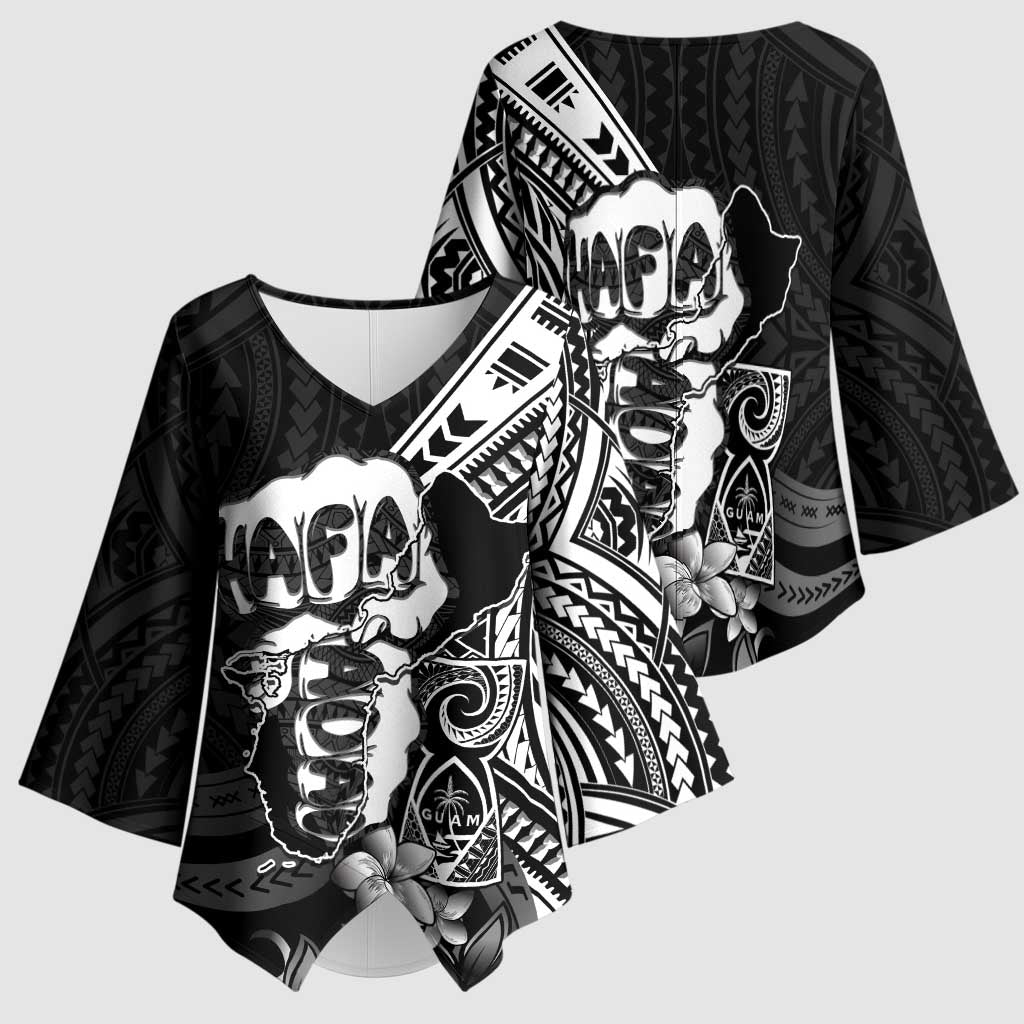Hafa Adai Guam Discovery Day Kimono Sleeve Blouse Chamorro Latte Stone Hand Black Version