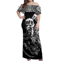 Hafa Adai Guam Discovery Day Off Shoulder Maxi Dress Chamorro Latte Stone Hand Black Version