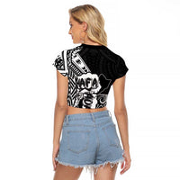 Hafa Adai Guam Discovery Day Raglan Cropped T Shirt Chamorro Latte Stone Hand Black Version