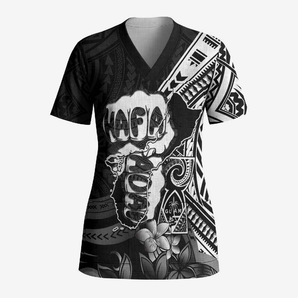 Hafa Adai Guam Discovery Day Scrub Top Chamorro Latte Stone Hand Black Version