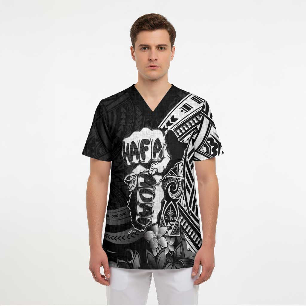 Hafa Adai Guam Discovery Day Scrub Top Chamorro Latte Stone Hand Black Version